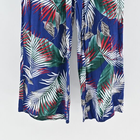 THE SANG Pants Womens Size M Blue Tropical Print High Rise‎ Wide Leg Beach Boho - Picture 3 of 13